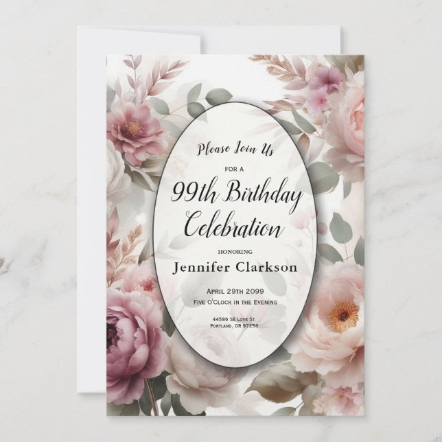 Soft Blush Floral Peony and Rose Serenade  Invitation (Front)