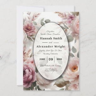 Soft Blush Floral Peony and Rose Serenade Invitation