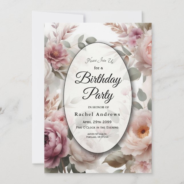 Soft Blush Floral Peony and Rose Serenade  Invitation (Front)
