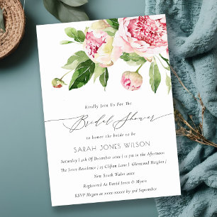 Soft Blush Floral Peony Watercolor Bridal Shower  Invitation