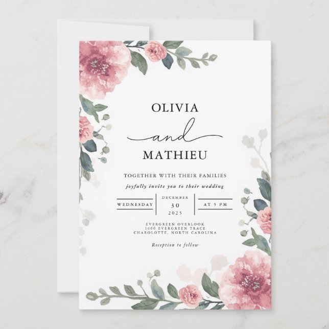 Soft Blush Floral Romance Wedding Invitation (Front)
