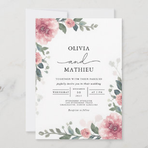 Soft Blush Floral Romance Wedding Invitation