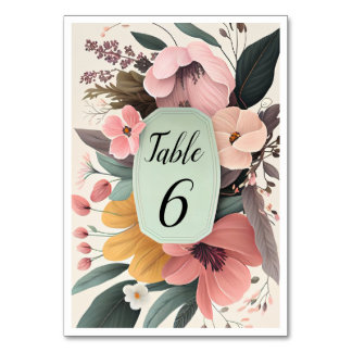 Soft Blush Floral Wedding, pink botanical seating Table Number