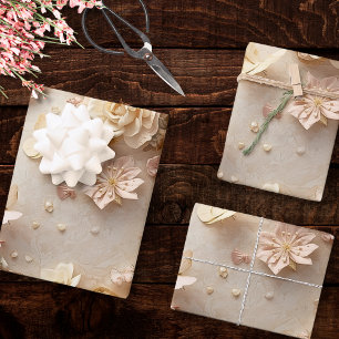 Soft Blush Floral Wreath with Butterflies and Rose Wrapping Paper Sheet