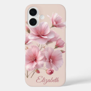 Soft Blush Flower Custom Name Floral  iPhone 16 Case