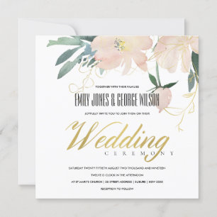 SOFT BLUSH GOLD FLORAL BUNCH WATERCOLOR WEDDING INVITATION