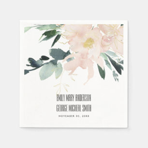SOFT BLUSH GOLD FLORAL BUNCH WATERCOLOR WEDDING NAPKIN