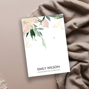 SOFT BLUSH GOLD FLORAL WATERCOLOR EARRING DISPLAY BUSINESS CARD
