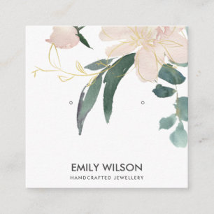 SOFT BLUSH GOLD FLORAL WATERCOLOR EARRING DISPLAY SQUARE BUSINESS CARD