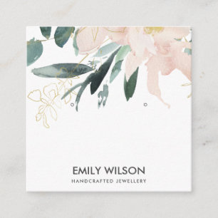 SOFT BLUSH GOLD FLORAL WATERCOLOR EARRING DISPLAY SQUARE BUSINESS CARD