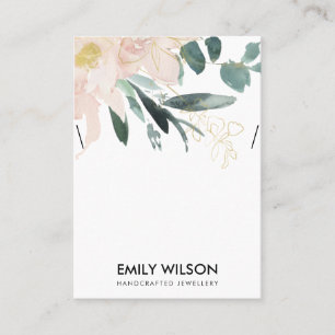 SOFT BLUSH GOLD FLORAL WATERCOLOR NECKLACE DISPLAY BUSINESS CARD
