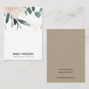 SOFT BLUSH GOLD FLORAL WATERCOLOR NECKLACE DISPLAY BUSINESS CARD