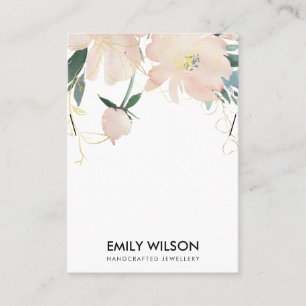 SOFT BLUSH GOLD FLORAL WATERCOLOR NECKLACE DISPLAY BUSINESS CARD