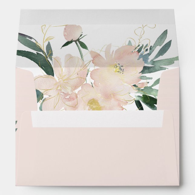 SOFT BLUSH GOLD FLORAL WREATH WATERCOLOR ADDRESS ENVELOPE (Back (Bottom))