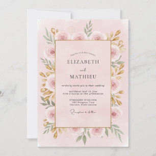 Soft Blush Gold Peony Wedding Invitation