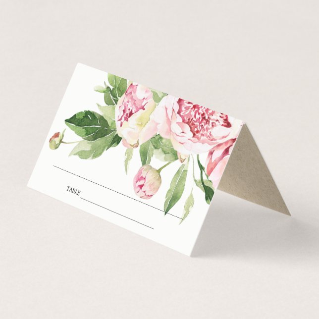 SOFT BLUSH GREEN PEONY FLORAL WEDDING PLACE CARDS (Front)