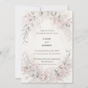 Soft Blush Grey Botanical Wedding Invitation