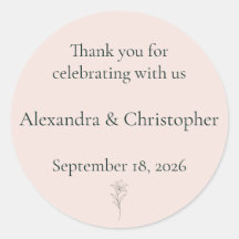 Soft Blush Lily Personalized Wedding Thank You Cl