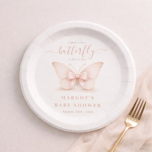 Soft Blush Little Butterfly Girl Baby Shower Paper Plate