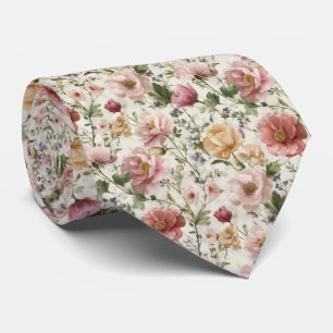 Soft Blush Meadow Floral Personalized Wedding Tie