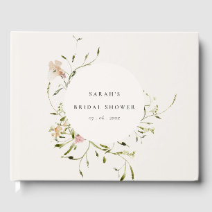 Soft Blush Meadow Floral Wreath Bridal Shower Guest Book