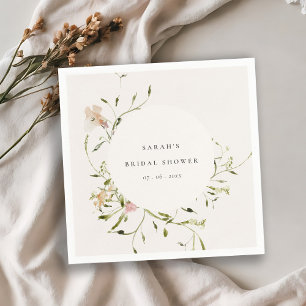 Soft Blush Meadow Floral Wreath Bridal Shower Napkin