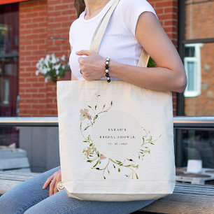 Soft Blush Meadow Floral Wreath Bridal Shower Tote Bag