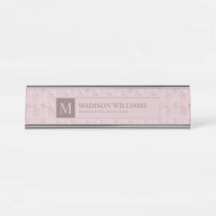 Soft Blush Pastel Pink Gold Dots Glitter Pattern Desk Name Plate
