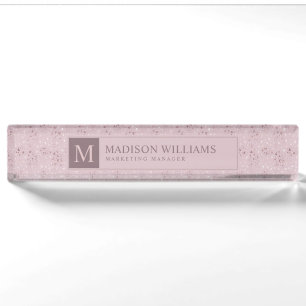Soft Blush Pastel Pink Gold Dots Glitter Pattern Nameplate