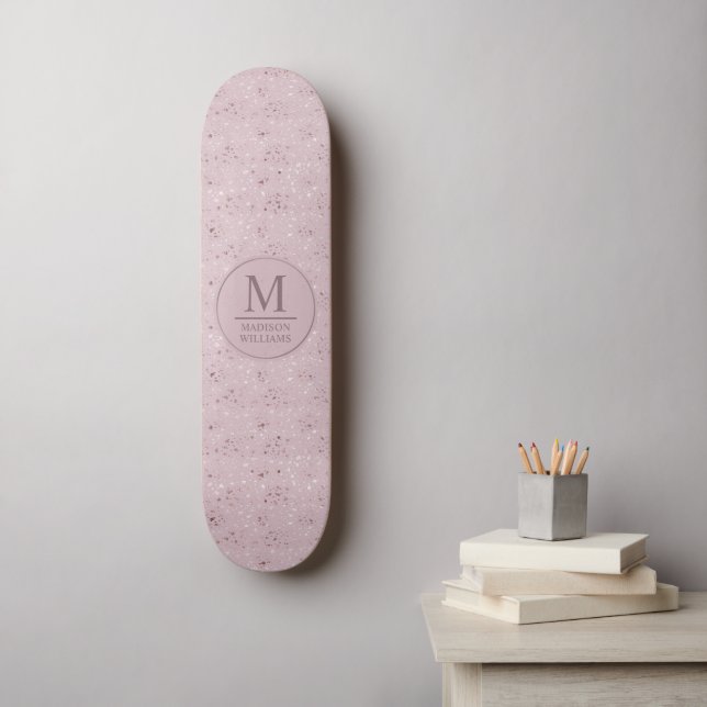 Soft Blush Pastel Pink Gold Dots Glitter Pattern Skateboard (Wall Art)