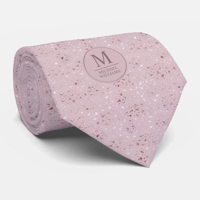 Soft Blush Pastel Pink Gold Dots Glitter Pattern Tie (Rolled)
