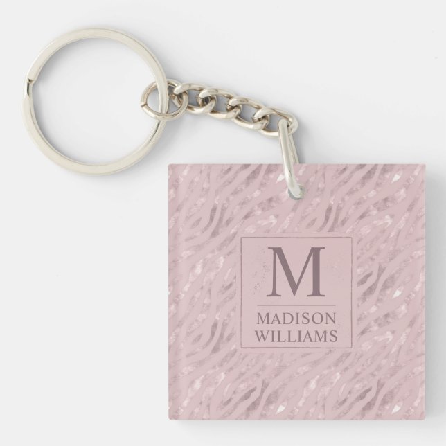 Soft Blush Pastel Pink Gold Silver Glitter Pattern Keychain (Front)