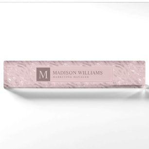 Soft Blush Pastel Pink Gold Silver Glitter Pattern Nameplate