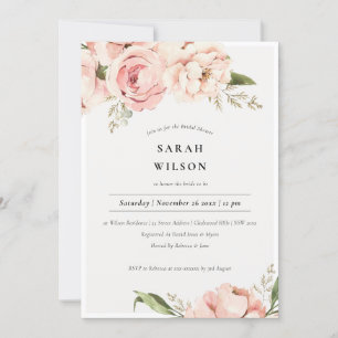 Soft Blush Peach Peony Floral Bridal Shower Invite