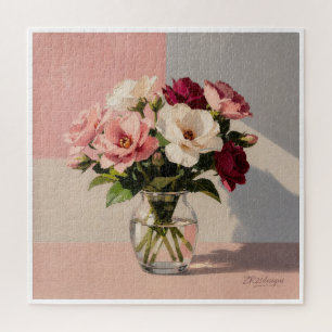 Soft Blush Peonies Vase Puzzle