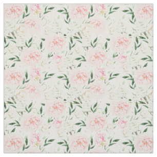 Soft Blush Peony & Rose Watercolor Floral Pattern Fabric