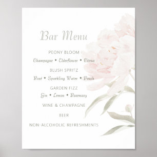 Soft Blush Peony Wedding Bar Menu Poster