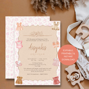 Soft Blush Pink Baby Clothes Girl Aqeeqah Invitation