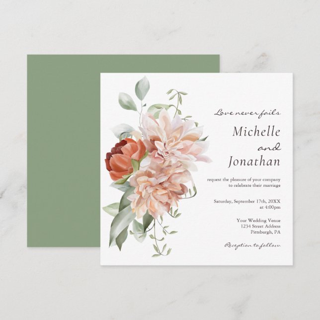 Soft Blush Pink Floral Greenery Christian Wedding Invitation (Front/Back)