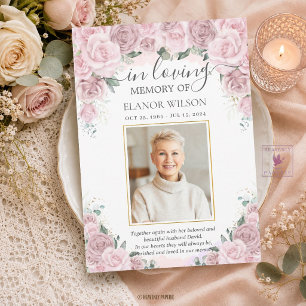 Soft Blush Pink Floral Photo Funeral Memorial Thank You Card