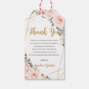 Soft Blush Pink Floral Rose Girl Baby Shower Favou Gift Tags