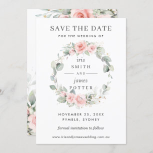 Soft Blush Pink Floral Wedding Save the Date Card