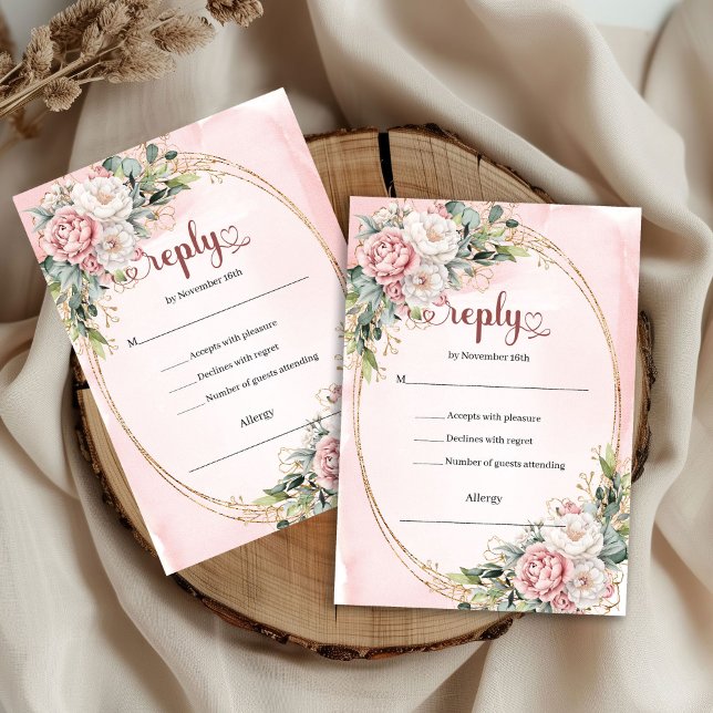 Soft Blush Pink Greenery Wedding RSVP Card (Soft Blush Pink Greenery Wedding RSVP Card)