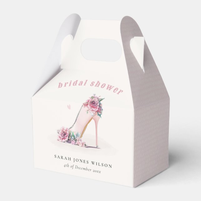 Soft Blush Pink High Heels Floral Bridal Shower Favor Box (Front Side)