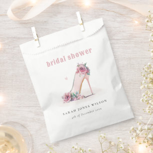 Soft Blush Pink High Heels Floral Bridal Shower Favour Bag