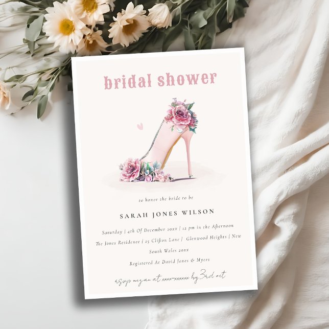 Soft Blush Pink High Heels Floral Bridal Shower Invitation (Creator Uploaded)