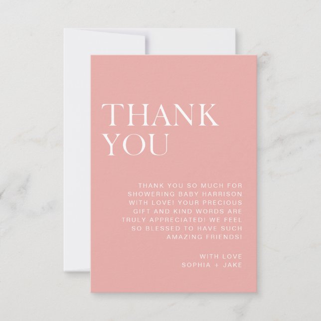 Soft Blush Pink Minimalist Baby Shower Thank You (Front)