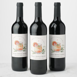 Soft Blush Pink Orange Cocktail Bridal Shower  Wine Label