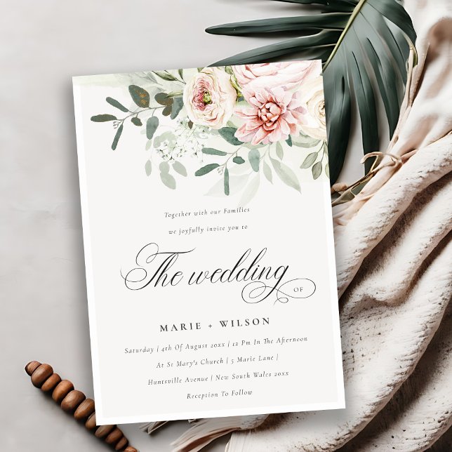 Soft Blush Pink Peonies Eucalyptus Foliage Wedding Invitation (Creator Uploaded)
