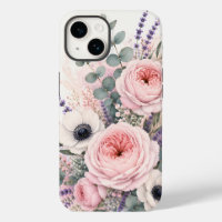 Soft Blush Pink Peony & White Anemone Watercolor